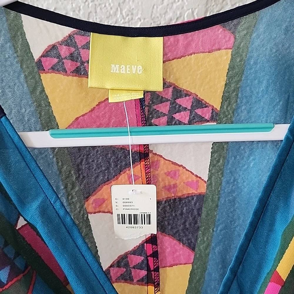 Anthropologie NWT Maeve Multicolor Geo-Printed Sheer Dress Size 6 - Picture 5 of 8